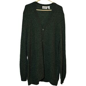 KingSize Men's L Tall Cardigan Sweater Dark Green Button Front Knit Acrylic